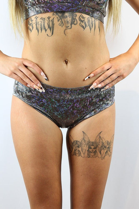 Silver Shattered Naughty Fit Shorts - low waisted naughty shorts - Velvet Door