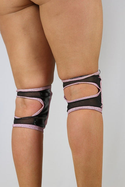 Spandex Vinyl/Mesh Grippy Dance Knee Pads - Glitter Pink - For Pole & Dance - dance knee pads - Velvet Door