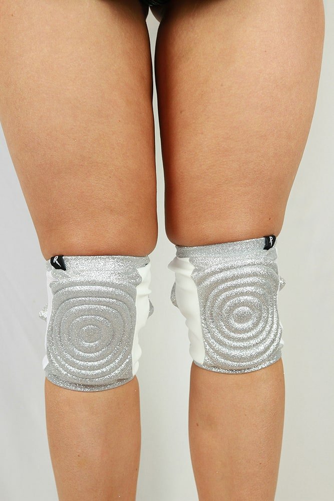 Spandex Vinyl/Mesh Grippy Dance Knee Pads - Glitter Silver - For Pole & Dance - dance knee pads - Velvet Door