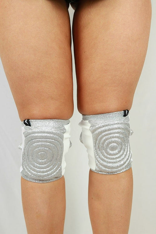 Spandex Vinyl/Mesh Grippy Dance Knee Pads - Glitter Silver - For Pole & Dance - dance knee pads - Velvet Door