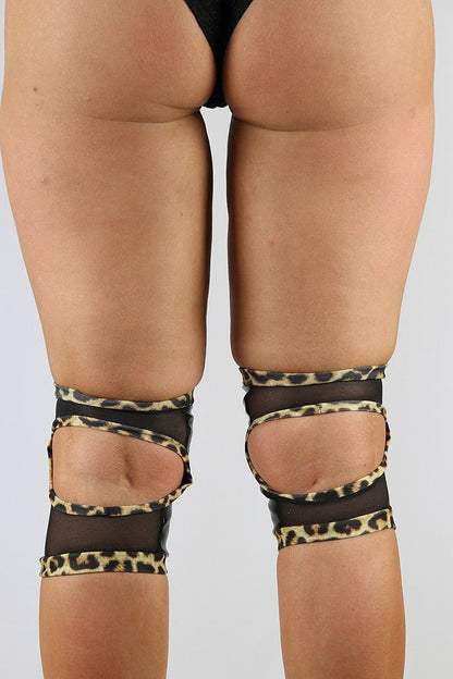 Spandex Vinyl/Mesh Grippy Dance Knee Pads - Leopard Pattern - For Pole & Dance - dance knee pads - Velvet Door