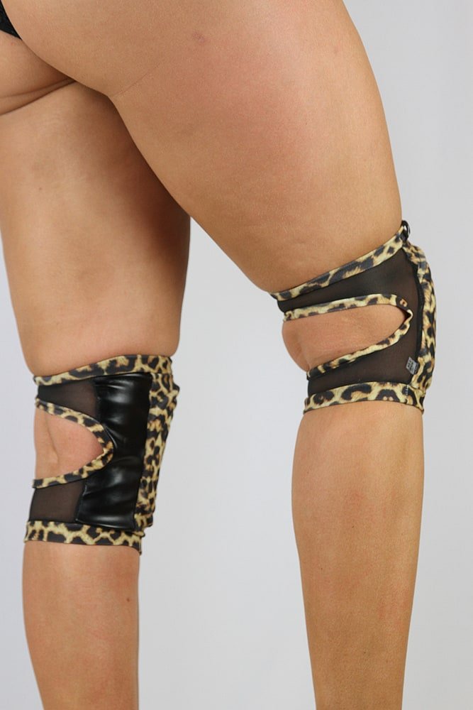 Spandex Vinyl/Mesh Grippy Dance Knee Pads - Leopard Pattern - For Pole & Dance - dance knee pads - Velvet Door