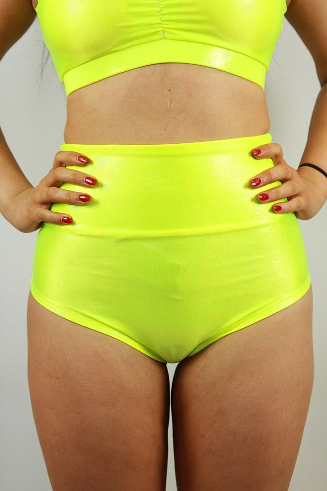 Tokyo Sparkle Super High Waisted Brazil Scrunchie Bum Shorts - Neon City - super high waisted brazil shorts - Velvet Door