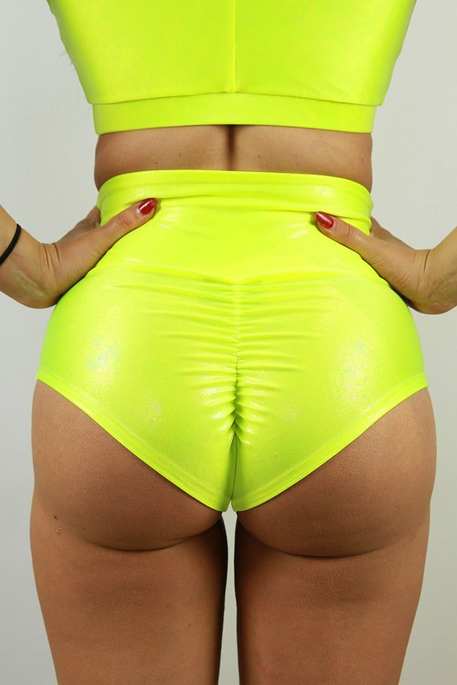Tokyo Sparkle Super High Waisted Brazil Scrunchie Bum Shorts - Neon City - super high waisted brazil shorts - Velvet Door