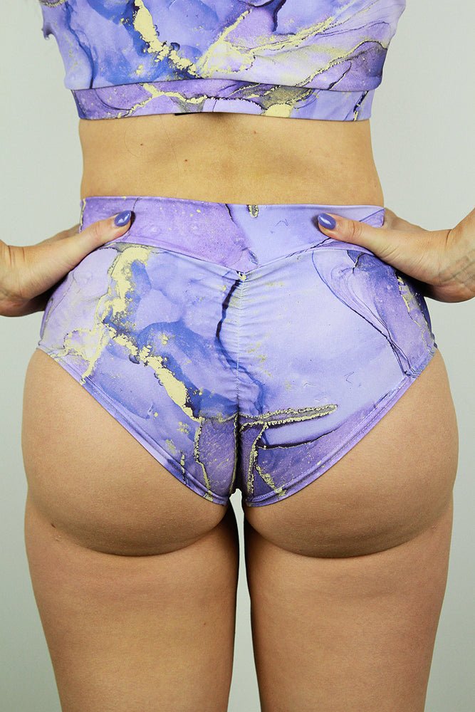 Tutti Frutti High Waisted Brazil Scrunchie Bum Shorts - Grape | Pole Wear - high waisted brazil shorts - Velvet Door