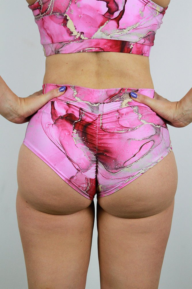 Tutti Frutti High Waisted Brazil Scrunchie Bum Shorts - Raspberry | Pole Wear - high waisted brazil shorts - Velvet Door