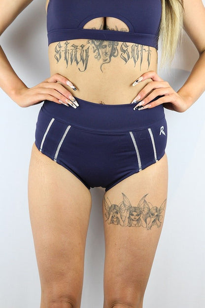 Varsity High Waisted Brazil Short Women's - Navy - high waisted brazil shorts - Velvet Door