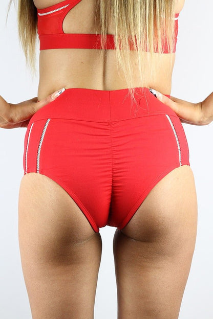 Varsity High Waisted Brazil Short Women's - Red - high waisted brazil shorts - Velvet Door