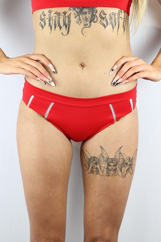 Varsity Low Waisted Brazil Short Women's - Red - low waisted brazil shorts - Velvet Door