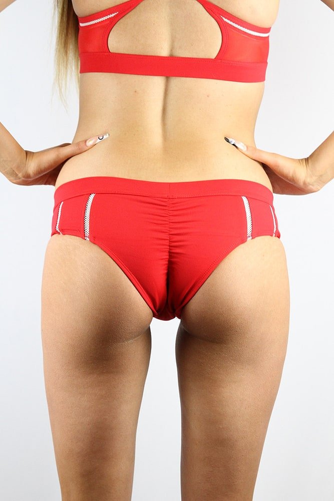 Varsity Low Waisted Brazil Short Women's - Red - low waisted brazil shorts - Velvet Door