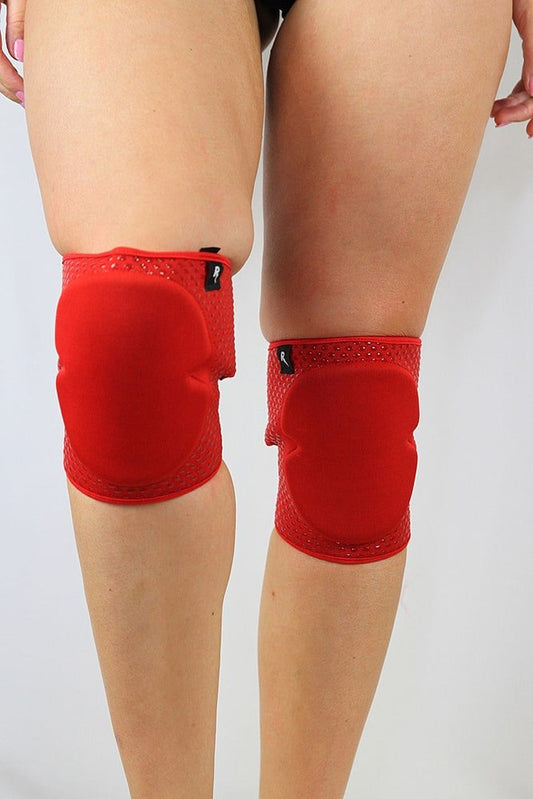 Velcro Neoprene Gel Dot Grippy Dance Knee Pads - Red - For Pole & Dance - dance knee pads - Velvet Door