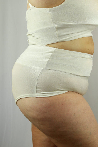 Velveteratti Ivory High Waisted Brazil Scrunchie Bum Shorts - Plus Size - high waisted brazil shorts - plus size - Velvet Door