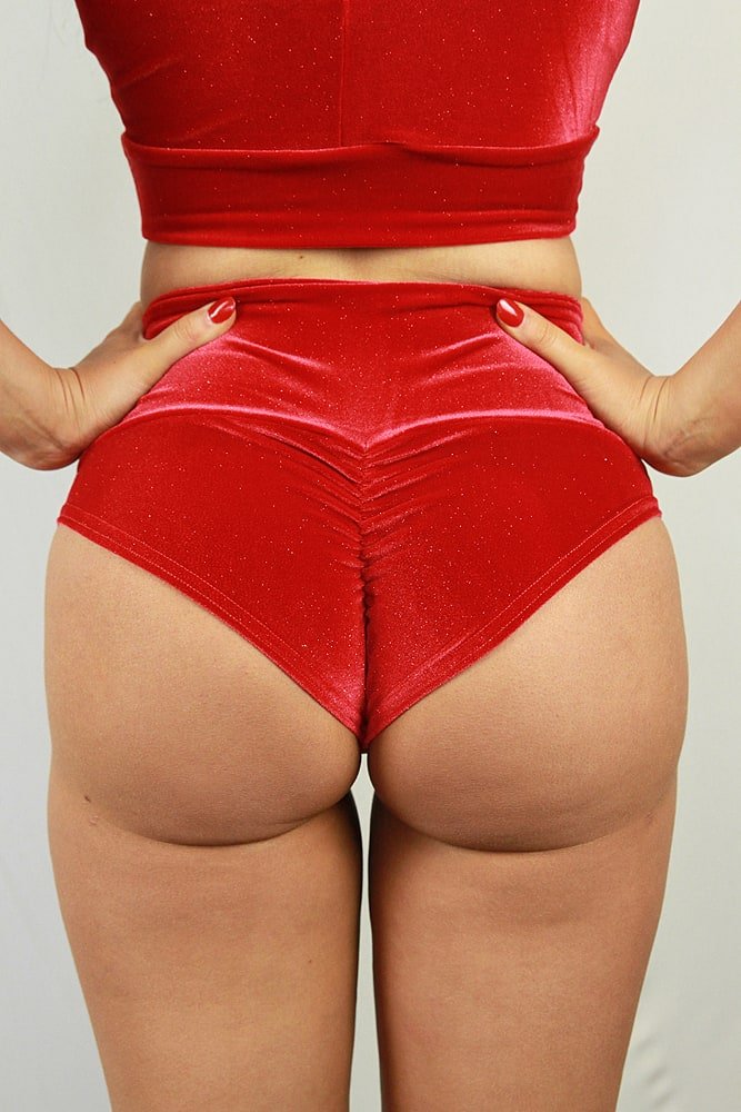 Velveteratti Low Waist Short - Glitter Red - low waisted brazil shorts - Velvet Door