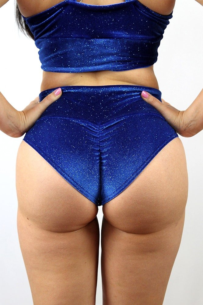 Velveteratti Low Waist Short - Glitter Sapphire - low waisted brazil shorts - Velvet Door