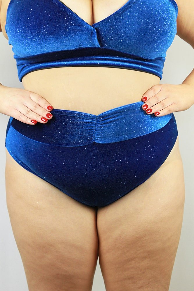 Velveteratti Sapphire High Waisted Brazil Scrunchie Bum Shorts - Plus Size | Pole Wear - high waisted brazil shorts - plus size - Velvet Door